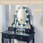 Coiffeuse moderne avec miroir LED, 5 tiroirs de rangement, tabouret moelleux, conception convertible, assemblage rapide