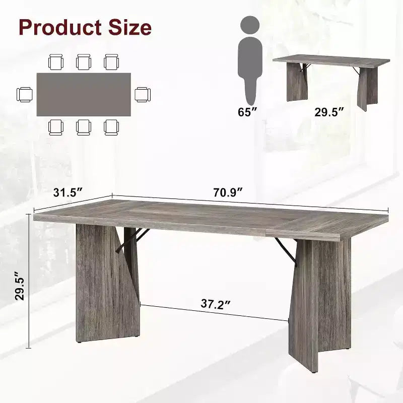 Table à manger de ferme de 180 cm - 6 places, table rectangulaire en bois massif pour cuisine et salle à manger