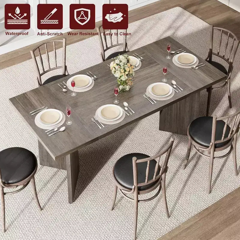 Table à manger de ferme de 180 cm - 6 places, table rectangulaire en bois massif pour cuisine et salle à manger