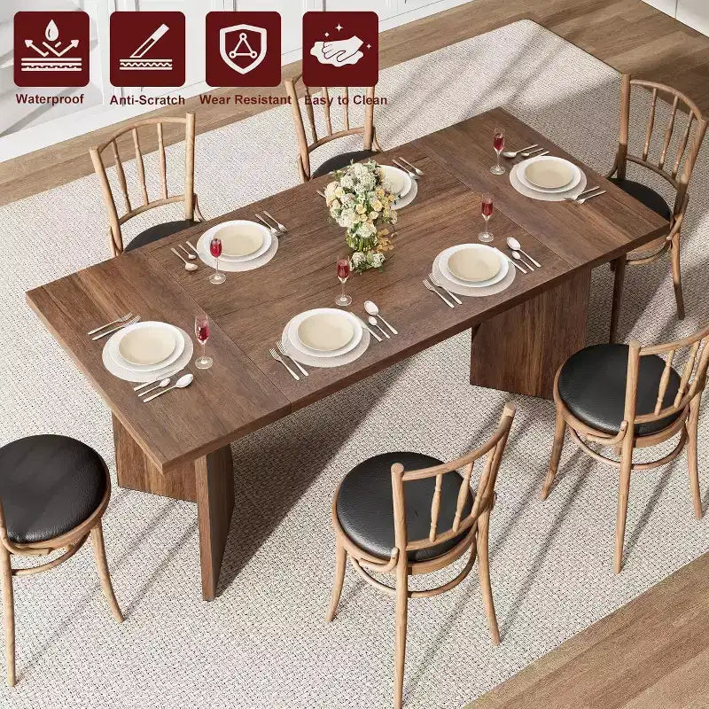 Table à manger de ferme de 180 cm - 6 places, table rectangulaire en bois massif pour cuisine et salle à manger