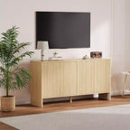 Buffet de salle à manger moderne de 147 cm avec 4 portes cannelées et étagères réglables, meuble console TV ou bar à café