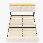 Platform Bed Frame, Modern Upholstered Bed Frame with Adjustable Headboard, Built-In Charging Station, Diamond Stitched Button Tufted