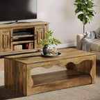 Lantine - Table basse en bois de 47,24 pouces, table d'appoint rectangulaire à 2 niveaux avec étagère de rangement ouverte pour salon