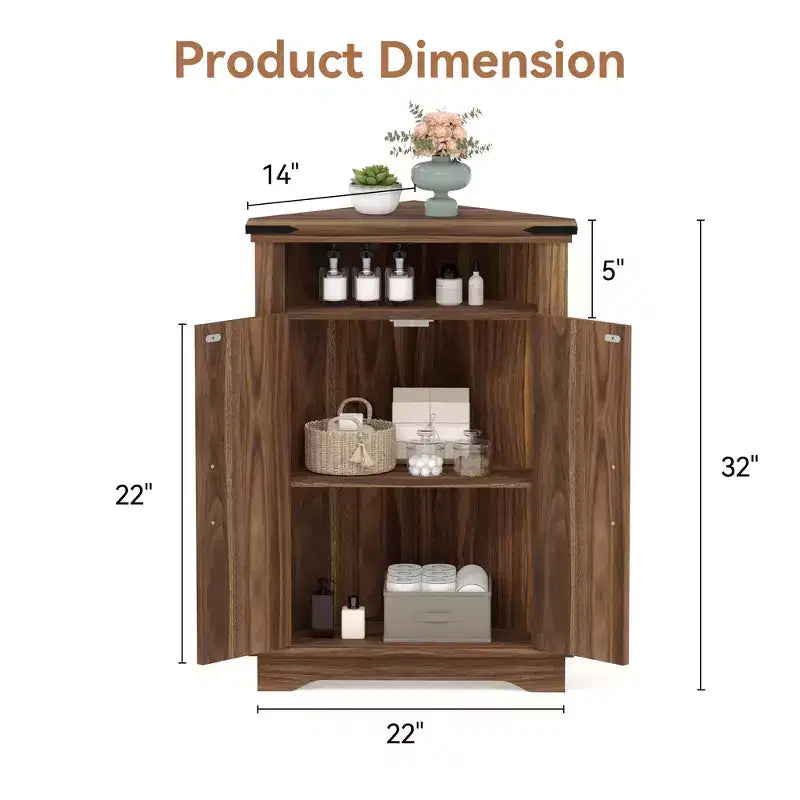 Meuble d'angle de salle de bain GustoWave, petit meuble d'angle avec portes coulissantes et étagère réglable, table de salle de bain de style ferme avec rangement pour petits espaces