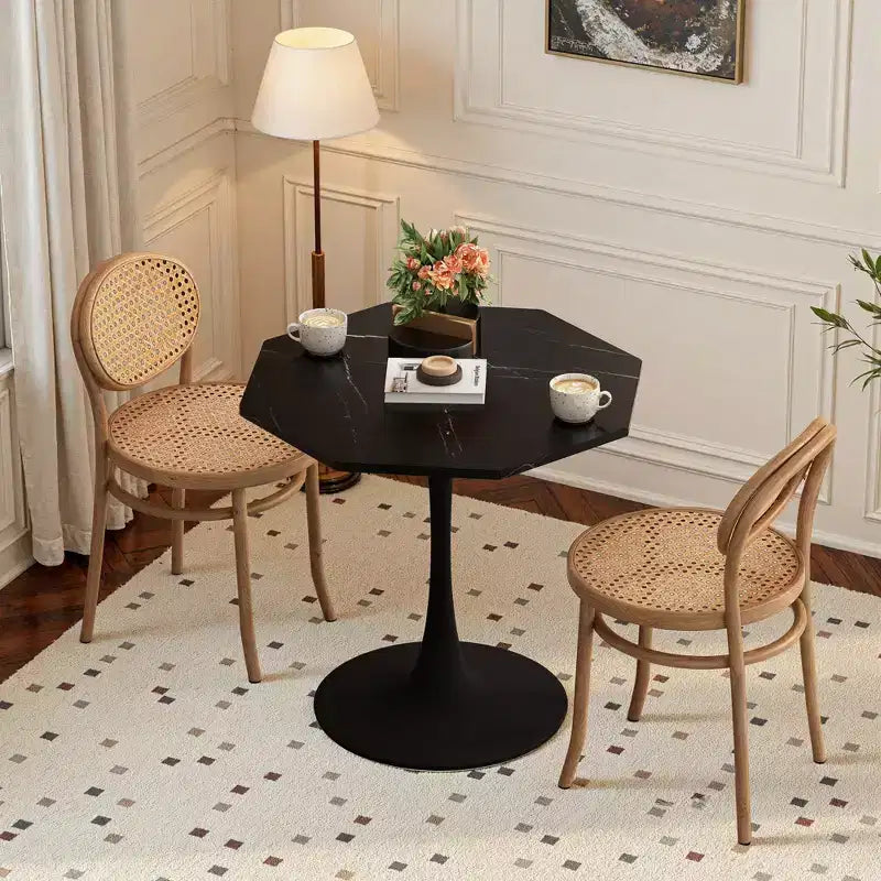 Table basse octogonale MAYEERTY avec base en métal et plateau en MDF pour salle à manger et salon, aspect marbre