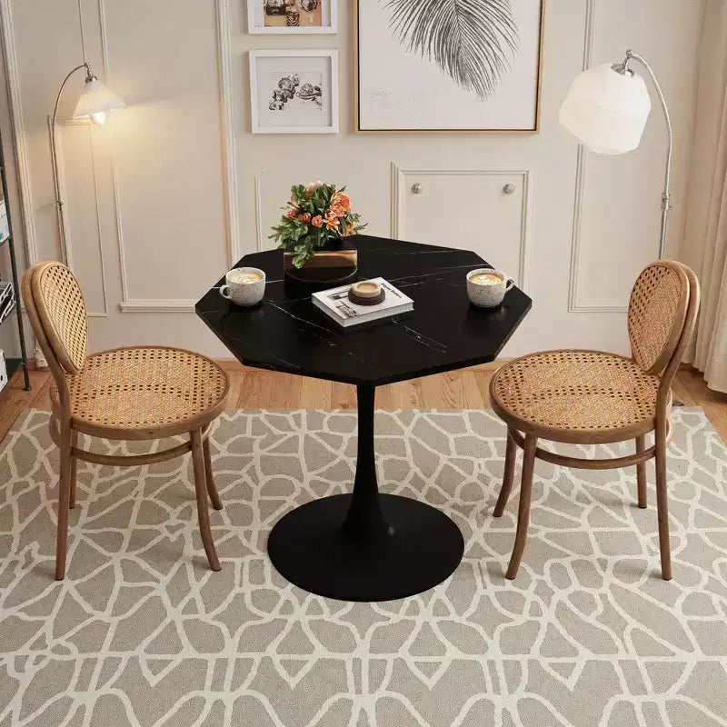 Table basse octogonale MAYEERTY avec base en métal et plateau en MDF pour salle à manger et salon, aspect marbre