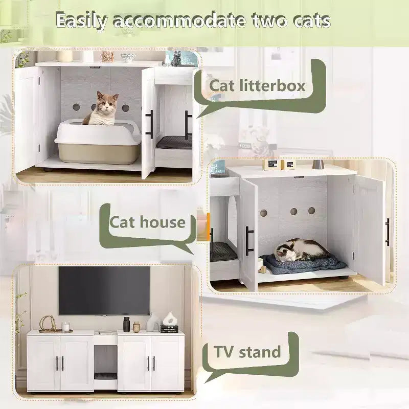 Meuble Cache Litière Acekool pour Chat, Grande Maison de Toilette Dissimulée avec Griffoir et Plateau de Rangement, 140 cm