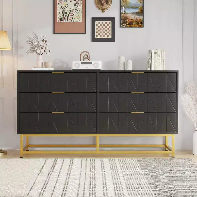 Coolmee 6 Drawer Dresser, Modern Dresser Drawers, Drawer Organizer with Metal Legs, Storage Chest Cabinet for Bedroom, Living Room, Hallway, Closet