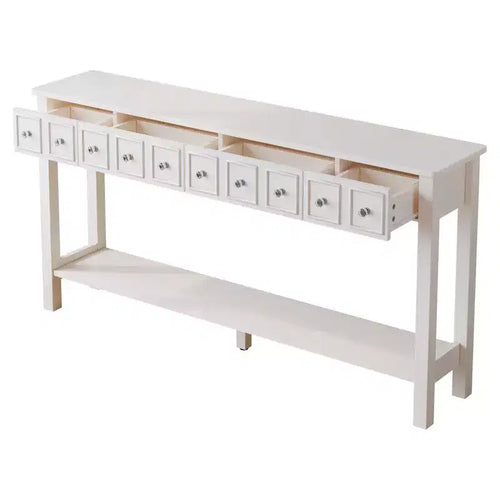 Table d'entrée vintage blanche à 2 niveaux avec 4 tiroirs en MDF 152,5*28*86,4cm