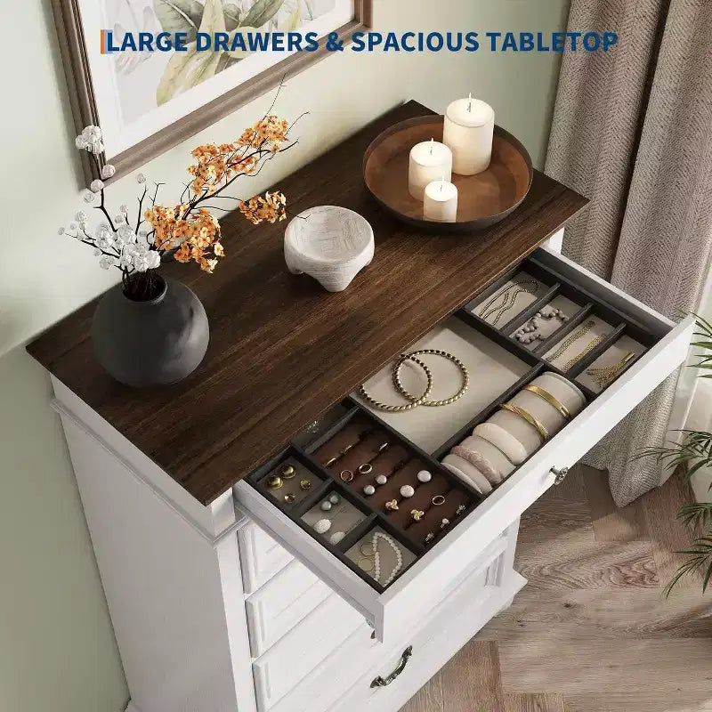 Commode 7 tiroirs style ferme rustique - Rangement à bijoux pour chambre et salon