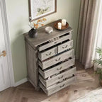 Commode 7 tiroirs style ferme rustique - Rangement à bijoux pour chambre et salon