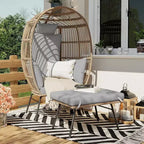 Fauteuil œuf surdimensionné Acekool avec ottoman, chaise longue de patio en rotin PE avec coussins, siège intérieur et extérieur pour jardin et salon