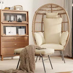 Fauteuil œuf surdimensionné Acekool avec ottoman, chaise longue de patio en rotin PE avec coussins, siège intérieur et extérieur pour jardin et salon