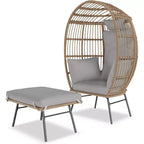 Fauteuil œuf surdimensionné Acekool avec ottoman, chaise longue de patio en rotin PE avec coussins, siège intérieur et extérieur pour jardin et salon