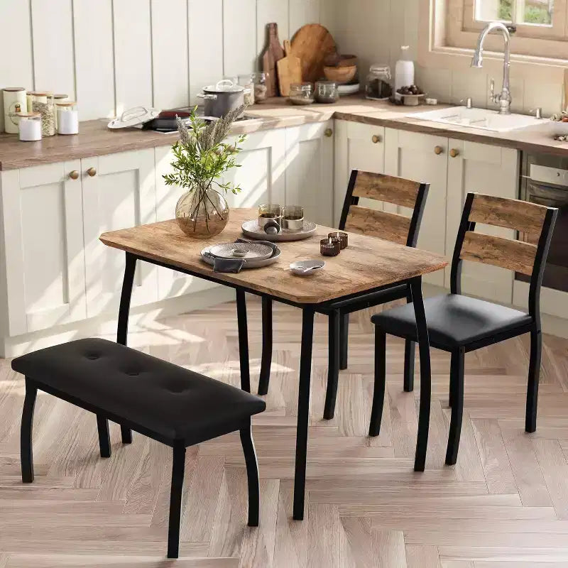 Ensemble de salle à manger Coolmee pour 4 personnes, table de cuisine avec banquette rembourrée et 2 chaises, ensemble de meubles de salle à manger 4 pièces pour petit espace, appartement