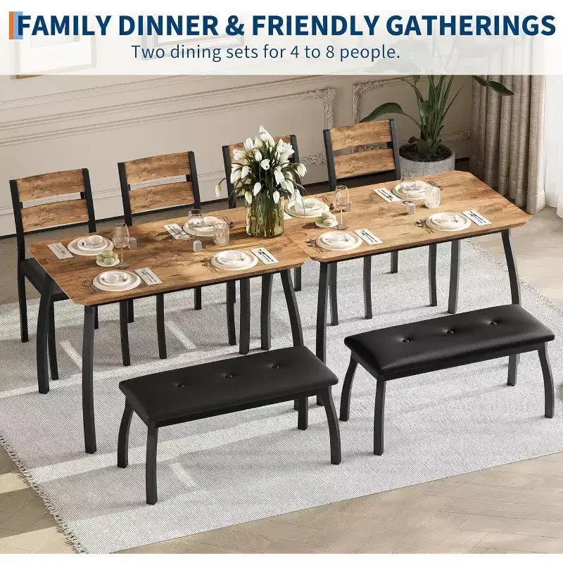 Ensemble de salle à manger Coolmee pour 4 personnes, table de cuisine avec banquette rembourrée et 2 chaises, ensemble de meubles de salle à manger 4 pièces pour petit espace, appartement