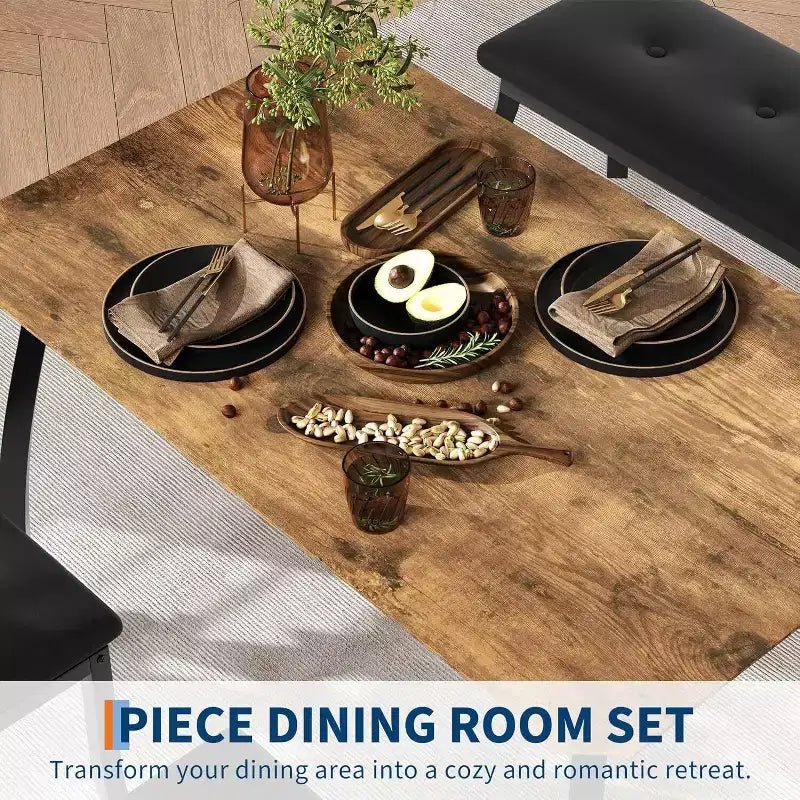 Ensemble de salle à manger Coolmee pour 4 personnes, table de cuisine avec banquette rembourrée et 2 chaises, ensemble de meubles de salle à manger 4 pièces pour petit espace, appartement