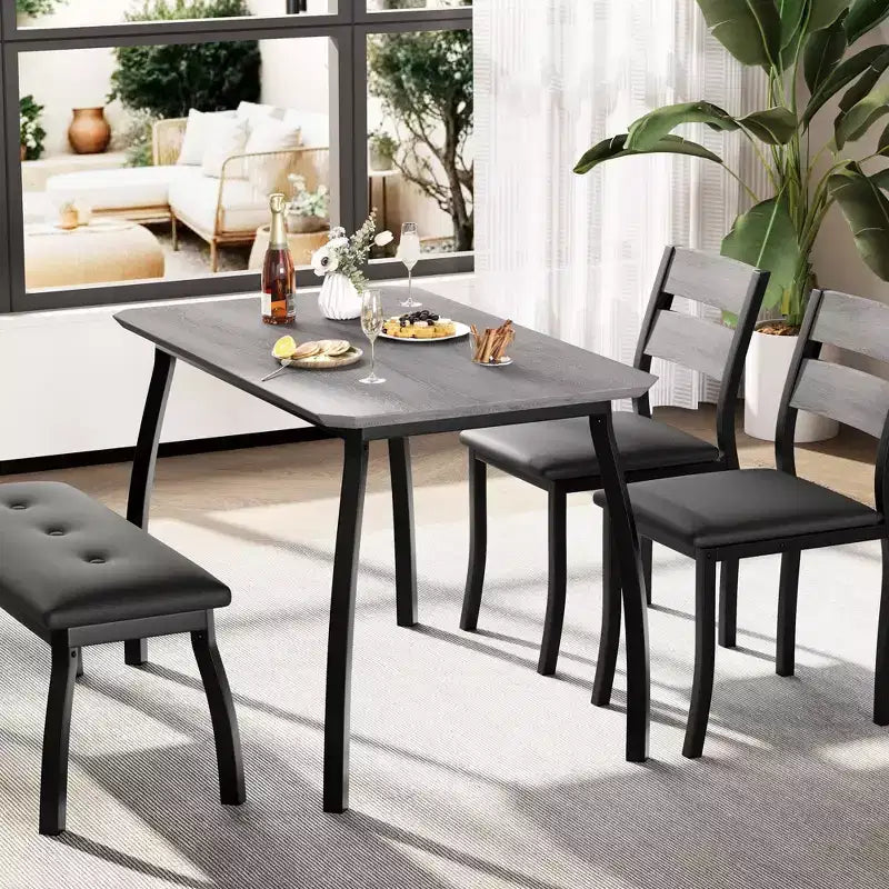 Ensemble de salle à manger Coolmee pour 4 personnes, table de cuisine avec banquette rembourrée et 2 chaises, ensemble de meubles de salle à manger 4 pièces pour petit espace, appartement