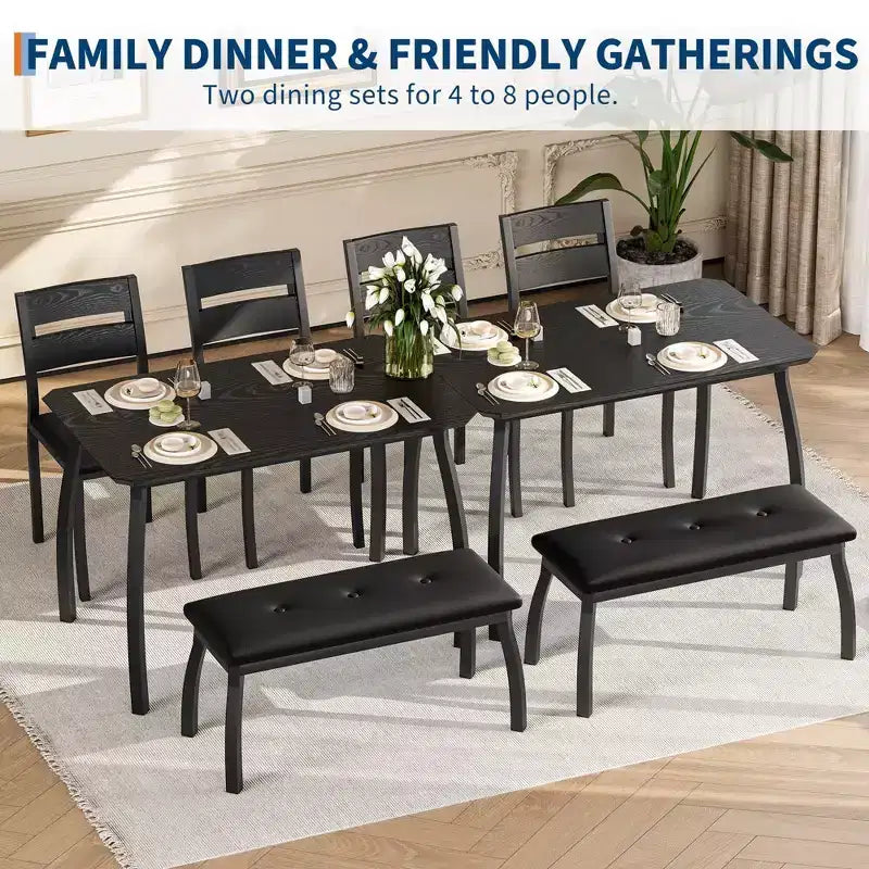 Ensemble de salle à manger Coolmee pour 4 personnes, table de cuisine avec banquette rembourrée et 2 chaises, ensemble de meubles de salle à manger 4 pièces pour petit espace, appartement