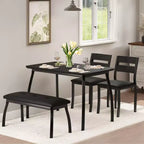 Coolmee Dining Table Set for 4, Kitchen Table with Upholstered Bench and 2 Chairs, 4 Piece Dining Furniture Set for Small Space, Apartment