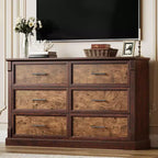 COZONY 47 6-Drawer Farmhouse Dresser  Rustic Wooden Double Chest with Metal Handles for Bedroom, Living Room & Hallway Storage