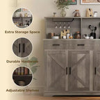 Buffet de salle à manger 59" style ferme avec portes de grange, 3 tiroirs et étagères, support pour micro-ondes, rangement moderne pour cuisine ou salle à manger