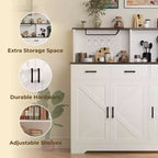 Buffet de salle à manger 59" style ferme avec portes de grange, 3 tiroirs et étagères, support pour micro-ondes, rangement moderne pour cuisine ou salle à manger