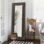 58x24 inch Solid Wood Wide Edged Hollow Right Angled Rectangular Brown Full-length Mirror (without Bracket)