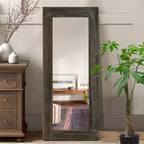 Miroir pleine longueur rectangulaire marron à bords larges en bois massif de 58x24 pouces, à angle droit et creux (sans support)