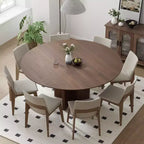 PexFix 59 x 59 Solid Wood Round Dining Table with Walnut Finish and Elegant Arched Legs for Modern Dining Rooms & Kitchens