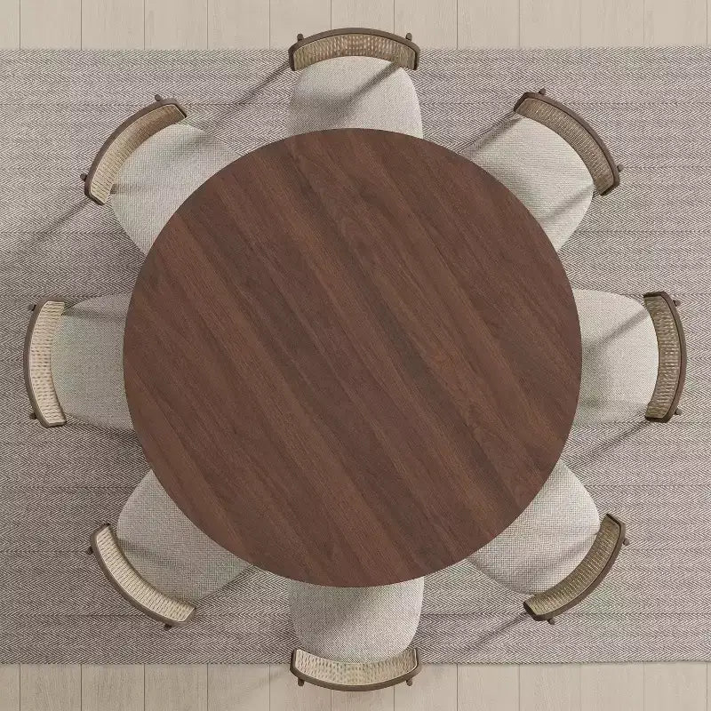 PexFix Table à manger ronde en bois massif de 59 x 59 cm avec finition noyer et pieds arqués élégants pour salles à manger et cuisines modernes
