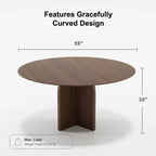 PexFix Table à manger ronde en bois massif de 59 x 59 cm avec finition noyer et pieds arqués élégants pour salles à manger et cuisines modernes