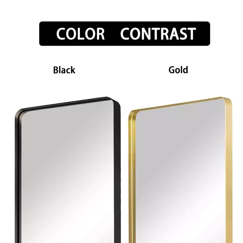 Miroir pleine longueur rectangulaire arrondi en alliage d'aluminium doré de 71x28 pouces (miroir profond - sans support)