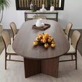 PexFix 67 x 33.5 Solid Wood Farmhouse Dining Table with V-Shaped Legs and Oval Wood Top for Modern Dining Rooms & Family Gatherings Walnut