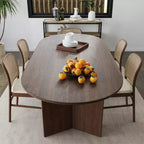 PexFix 67 x 33.5 Solid Wood Farmhouse Dining Table with V-Shaped Legs and Oval Wood Top for Modern Dining Rooms & Family Gatherings Walnut