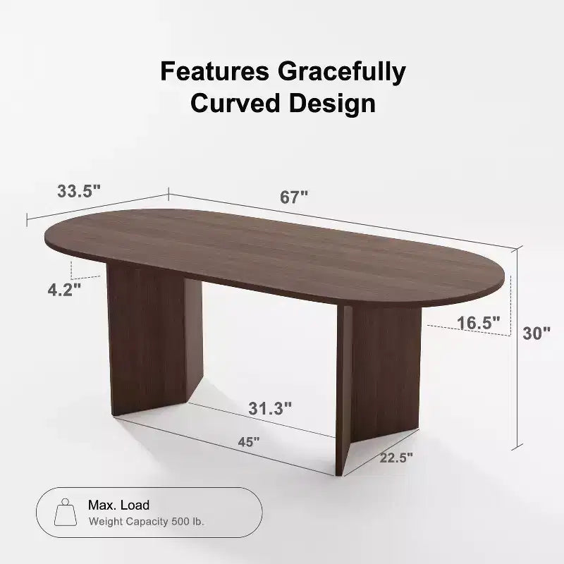PexFix 67 x 33.5 Table de salle à manger de style ferme en bois massif avec pieds en V et plateau ovale en bois pour salles à manger modernes et réunions de famille Noyer