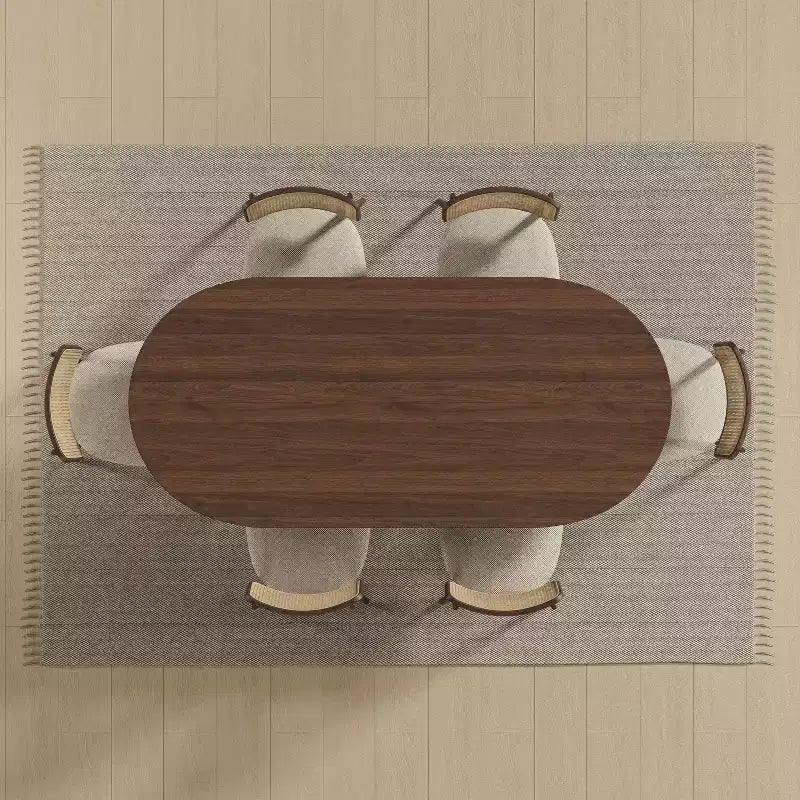 PexFix 67 x 33.5 Table de salle à manger de style ferme en bois massif avec pieds en V et plateau ovale en bois pour salles à manger modernes et réunions de famille Noyer