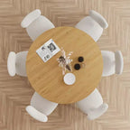PexFix 52 x 52 Table de salle à manger de ferme ronde en bois naturel avec pieds en rotin tressé pour cuisine, bar, salon