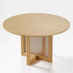PexFix 52 x 52 Table de salle à manger de ferme ronde en bois naturel avec pieds en rotin tressé pour cuisine, bar, salon
