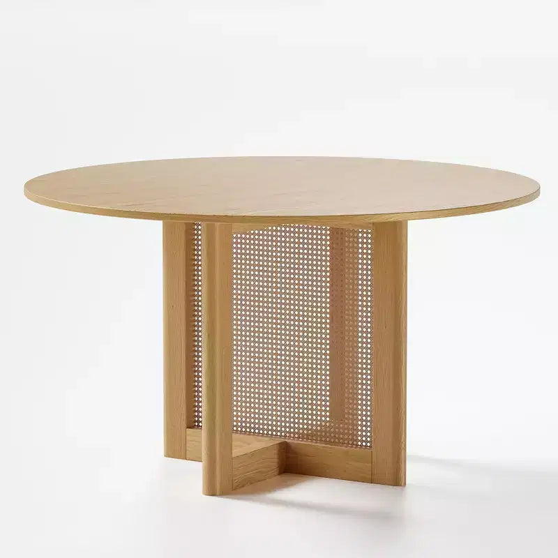 PexFix 52 x 52 Table de salle à manger de ferme ronde en bois naturel avec pieds en rotin tressé pour cuisine, bar, salon
