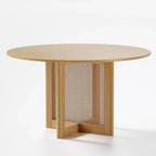 PexFix 52 x 52 Table de salle à manger de ferme ronde en bois naturel avec pieds en rotin tressé pour cuisine, bar, salon