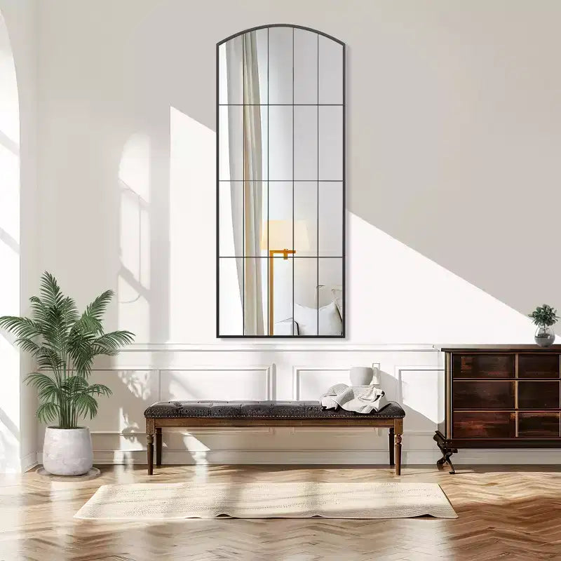 Miroir pleine longueur noir 67x28 pouces avec cadre en fer et micro-arche à angle droit (sans support)
