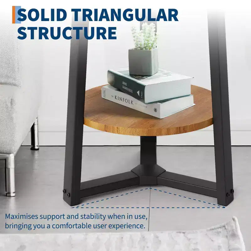 Table d'appoint ronde à 2 niveaux avec étagère de rangement, table d'appoint en bois et métal pour salon et chambre, pour petits espaces, montage facile