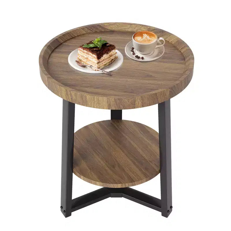 2-Tier Round Side Table with Storage Shelf, Wood and Metal Frame Side Table for Living Room & Bedroom, for Small Spaces, Easy Assembly