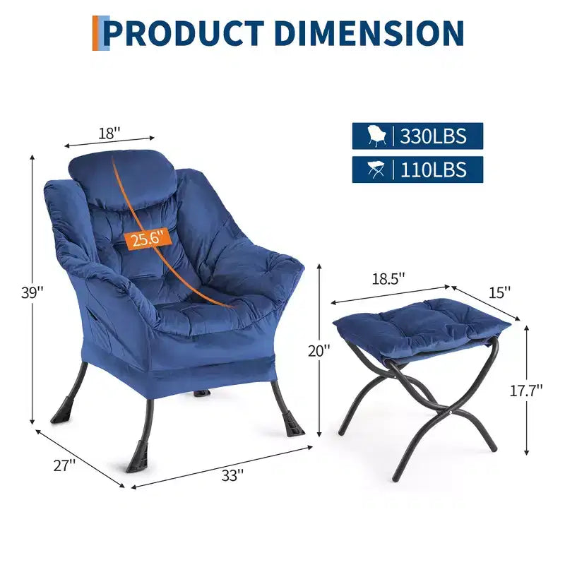 Fauteuil relax avec repose-pieds, Fauteuil de salon moderne, Fauteuil canapé de loisir, Fauteuil de lecture avec poche latérale pour salon, chambre, dortoir et bureau