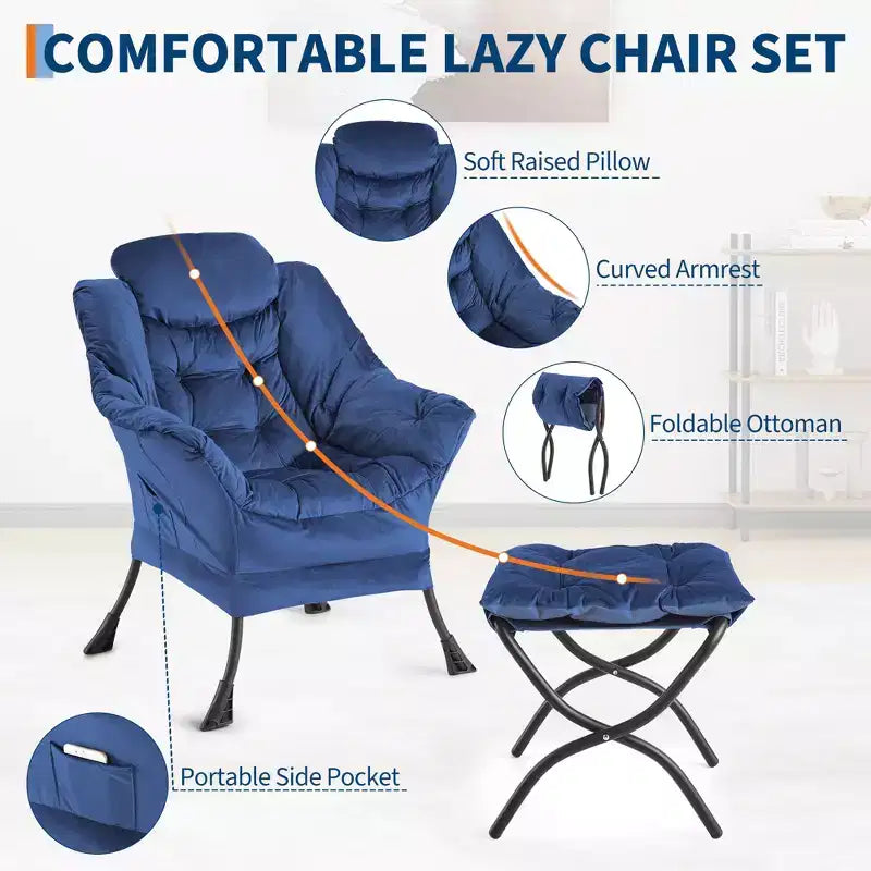 Fauteuil relax avec repose-pieds, Fauteuil de salon moderne, Fauteuil canapé de loisir, Fauteuil de lecture avec poche latérale pour salon, chambre, dortoir et bureau