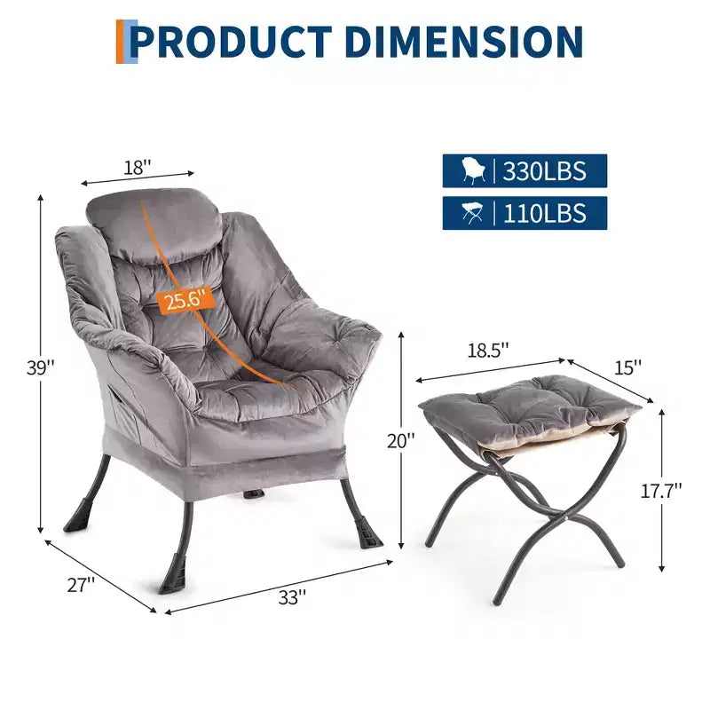 Fauteuil relax avec repose-pieds, Fauteuil de salon moderne, Fauteuil canapé de loisir, Fauteuil de lecture avec poche latérale pour salon, chambre, dortoir et bureau