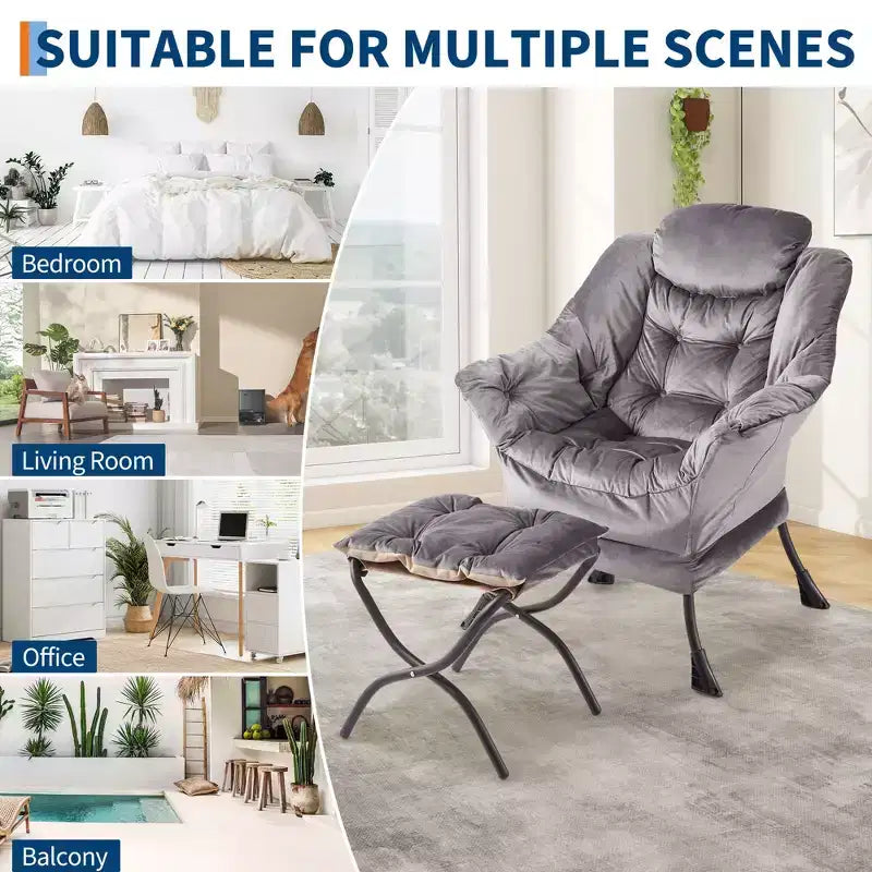 Fauteuil relax avec repose-pieds, Fauteuil de salon moderne, Fauteuil canapé de loisir, Fauteuil de lecture avec poche latérale pour salon, chambre, dortoir et bureau