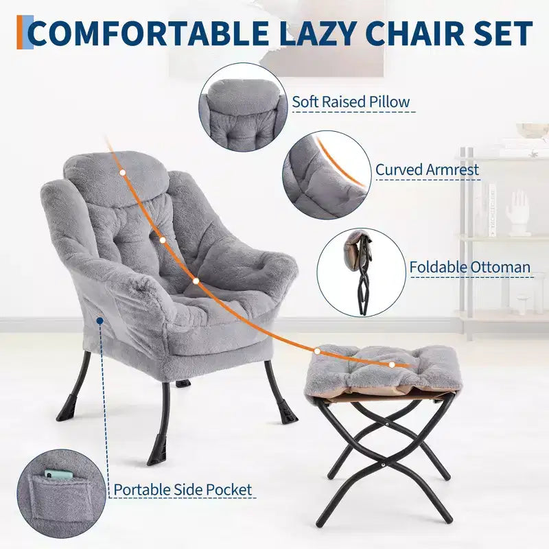 Fauteuil relax avec repose-pieds, Fauteuil de salon moderne, Fauteuil canapé de loisir, Fauteuil de lecture avec poche latérale pour salon, chambre, dortoir et bureau