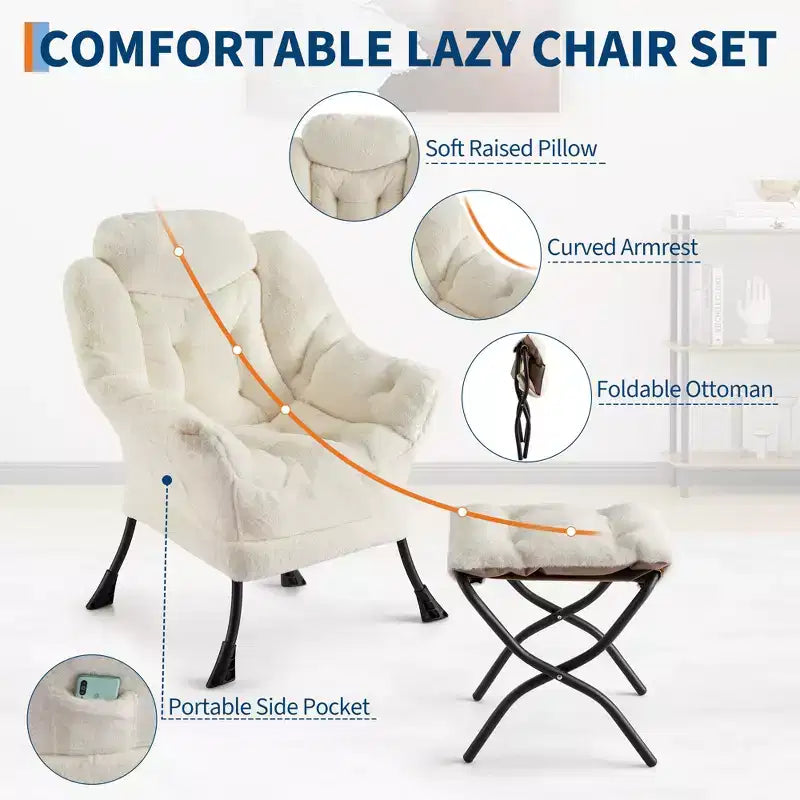 Fauteuil relax avec repose-pieds, Fauteuil de salon moderne, Fauteuil canapé de loisir, Fauteuil de lecture avec poche latérale pour salon, chambre, dortoir et bureau